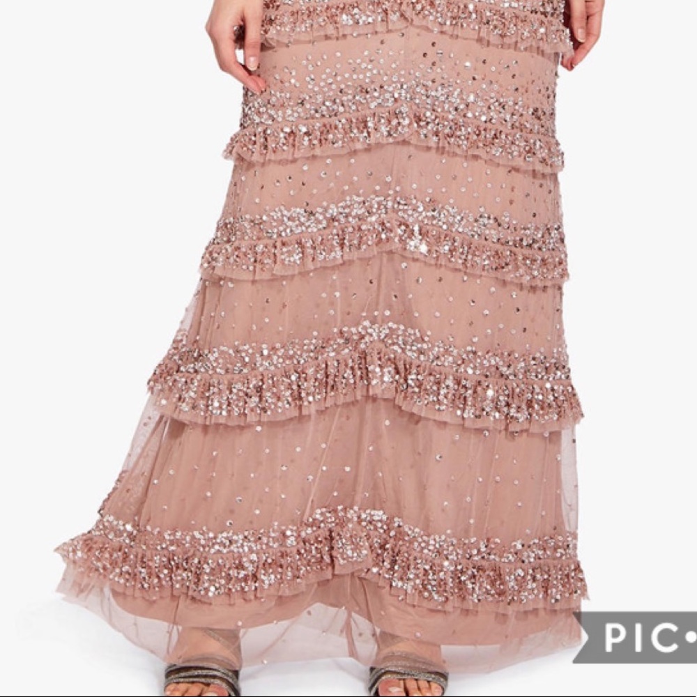 Adrianna Papell spaghetti strap and ruffle embellished long gown - Picture 6 of 13